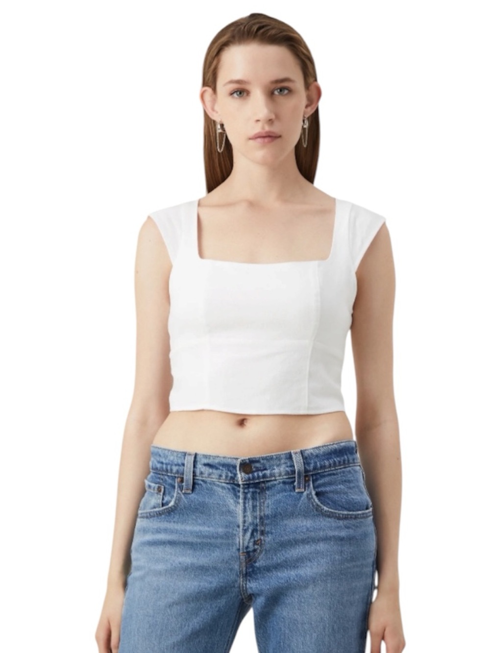 🌞🌸 4/$20 HOLLISTER EMEA SLIM CAP SLEEVE - Blouse - bright white Padding Included